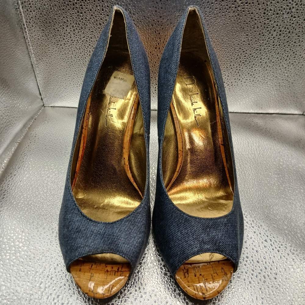 Nicole Miller Blue Denim Peep Toe Wedges Women's Size 10 - Picture 6 of 8